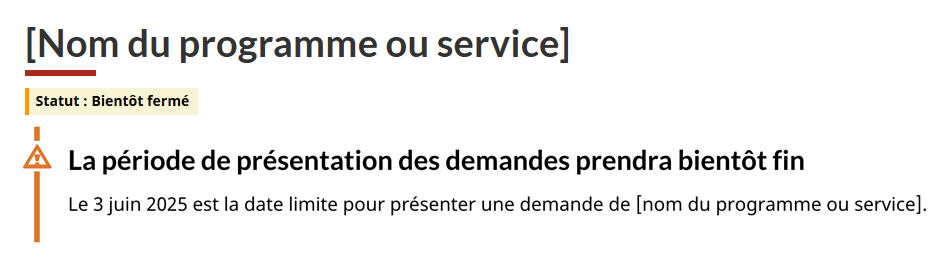 Alerte d'avertissement en haut de la page. Version texte ci-dessous :