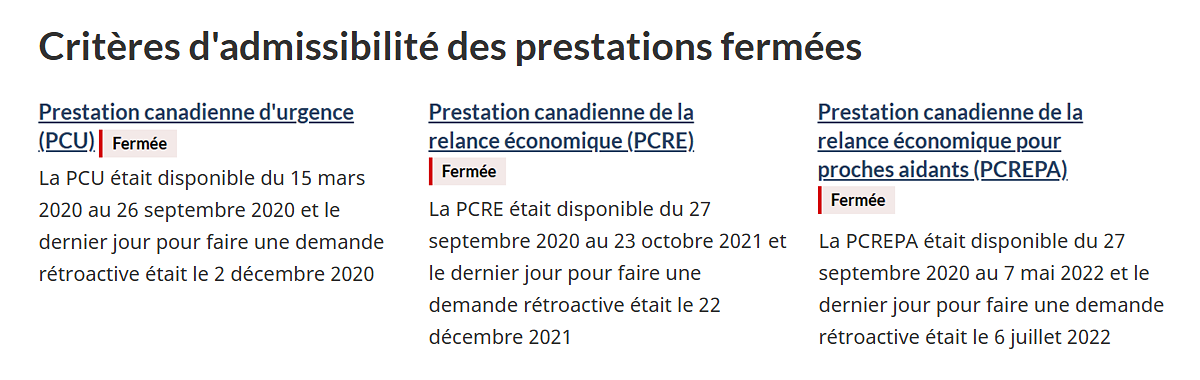 Étiquettes d'avertissement dans de multiples menus d'accueil thématiques. Version texte ci-dessous :