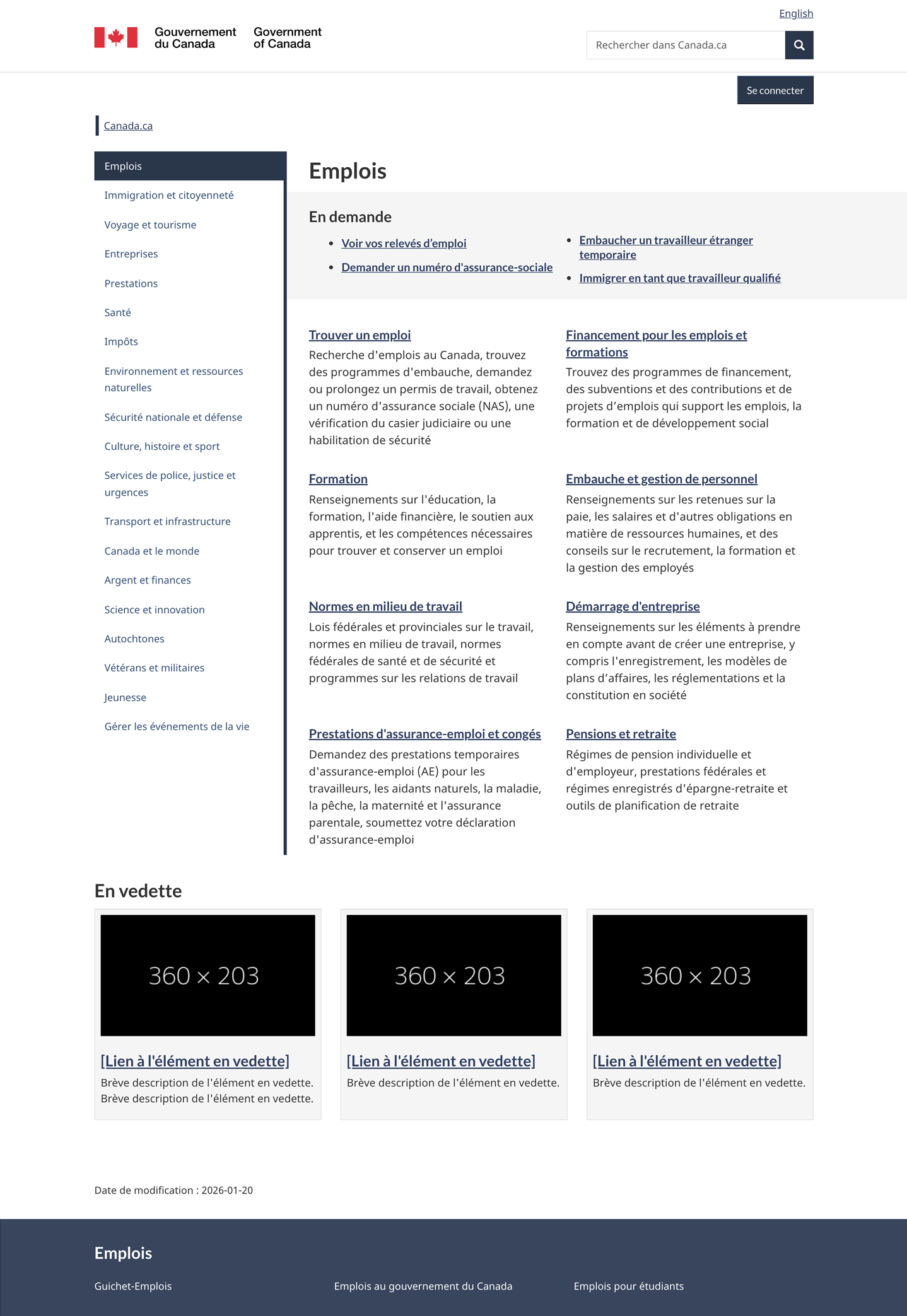 Conception stratifiée pour la navigation par thème pour les grands écrans. Version textuelle ci-dessous&nbsp;: