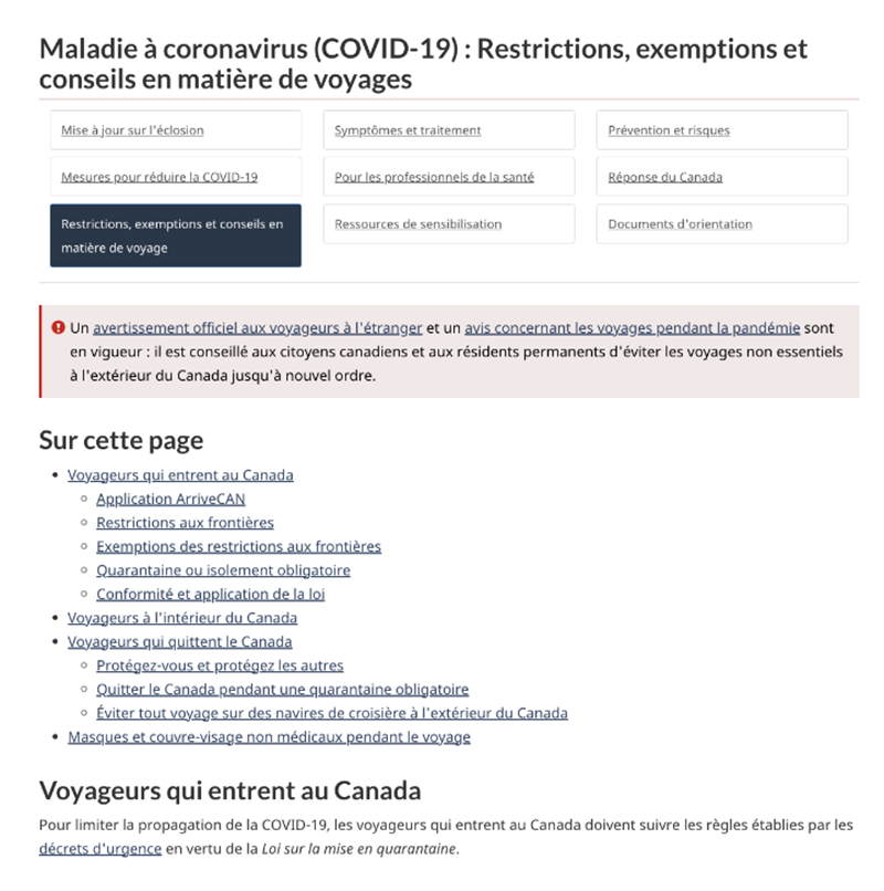 Page d'accueil sur les voyages en septembre 2020